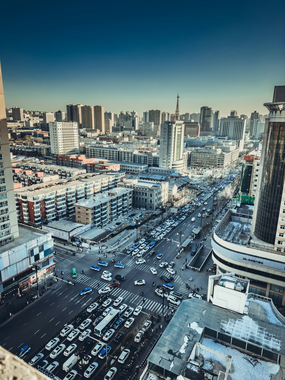 a view of a city from a tall building