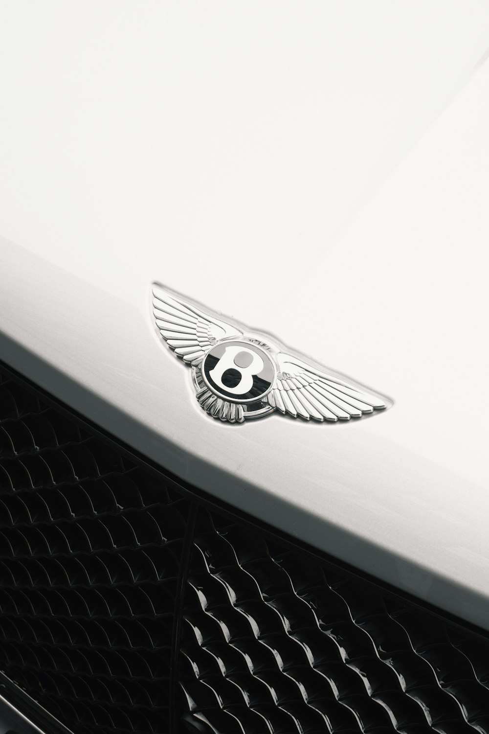 a bentley emblem on the front of a white car