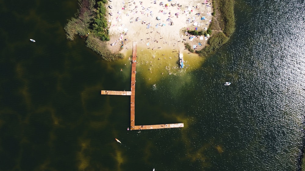 an aerial view of a body of water