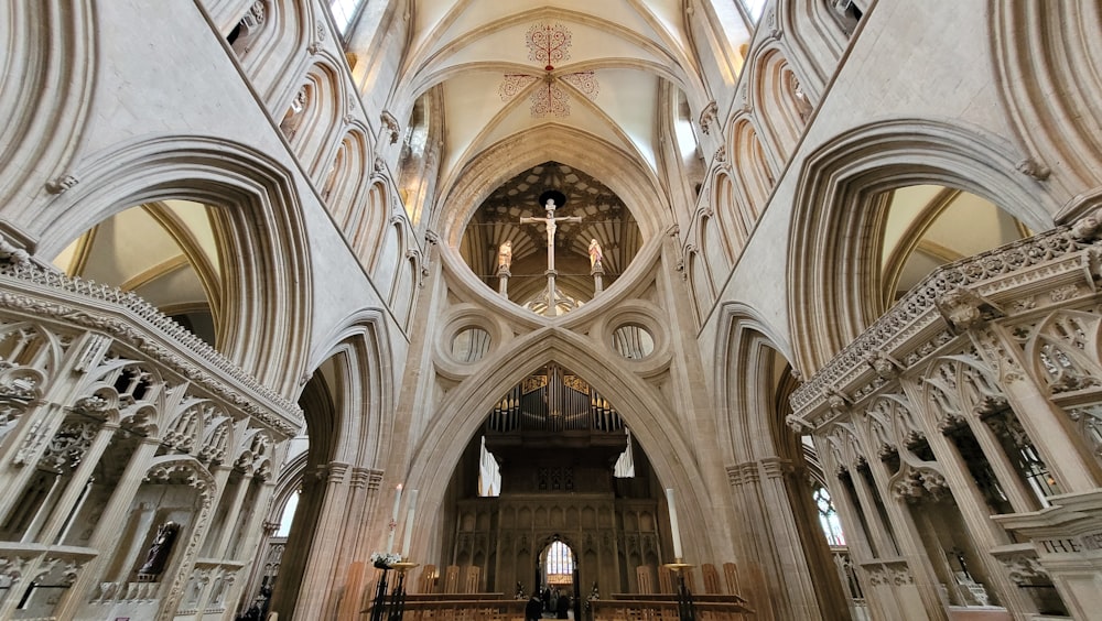 the interior of a large cathedral with high ceilings