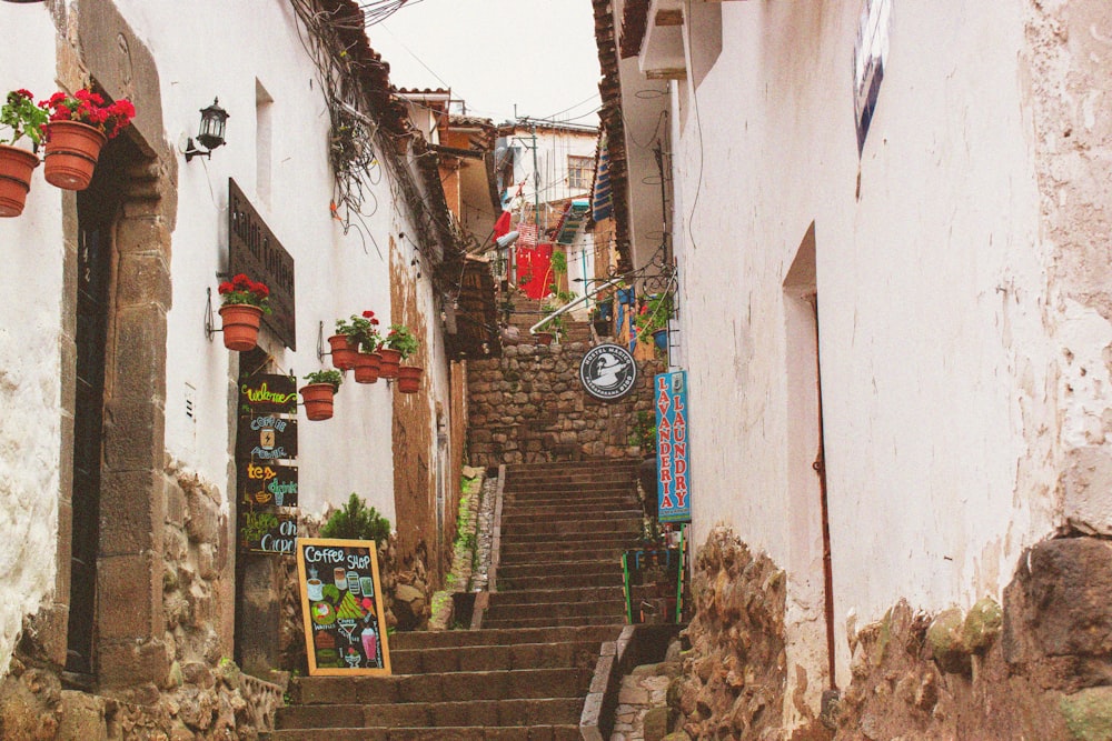 a set of stairs leading up to a building