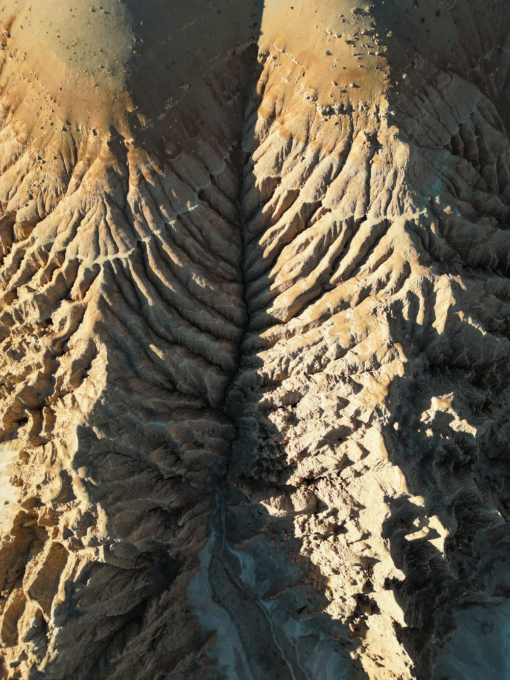 Una veduta aerea di un paesaggio desertico con sabbia e rocce