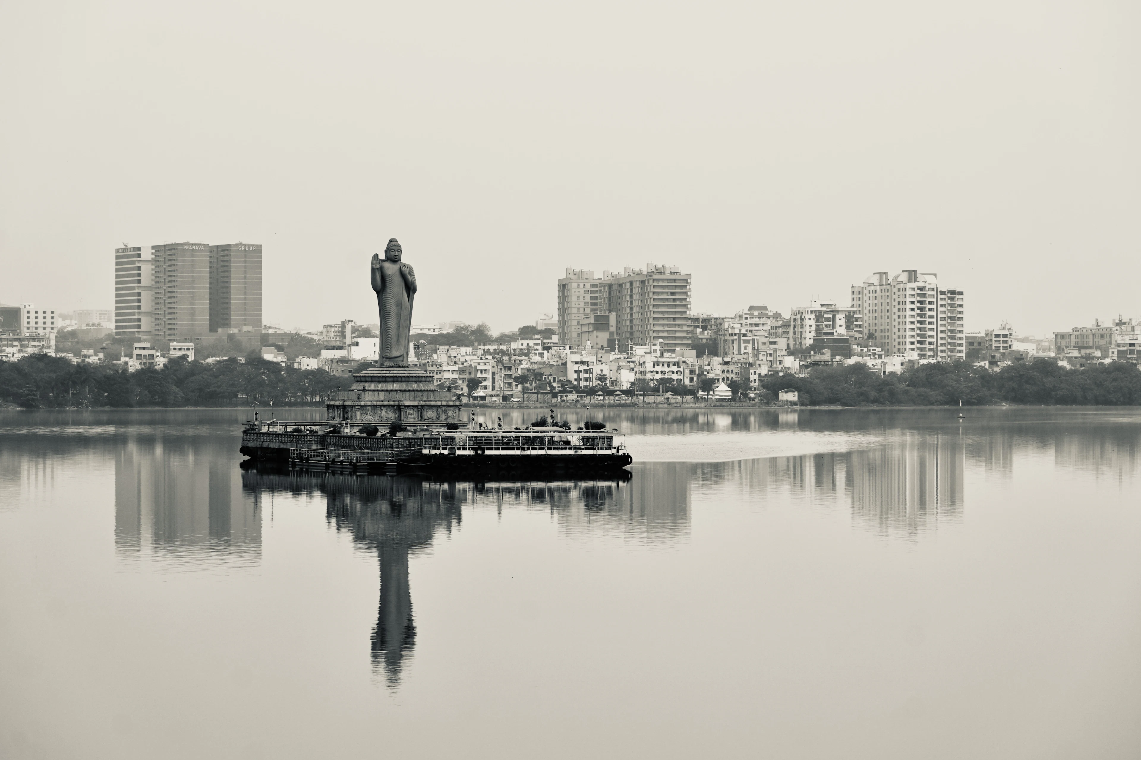 The Buddha statue on Hussain Sagar lake, Hyderabad