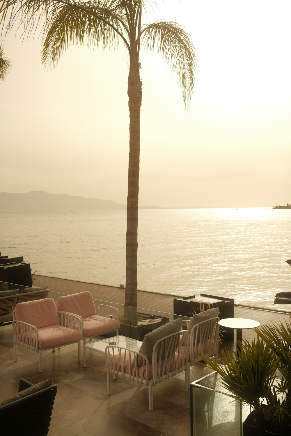 a view of the ocean from a patio