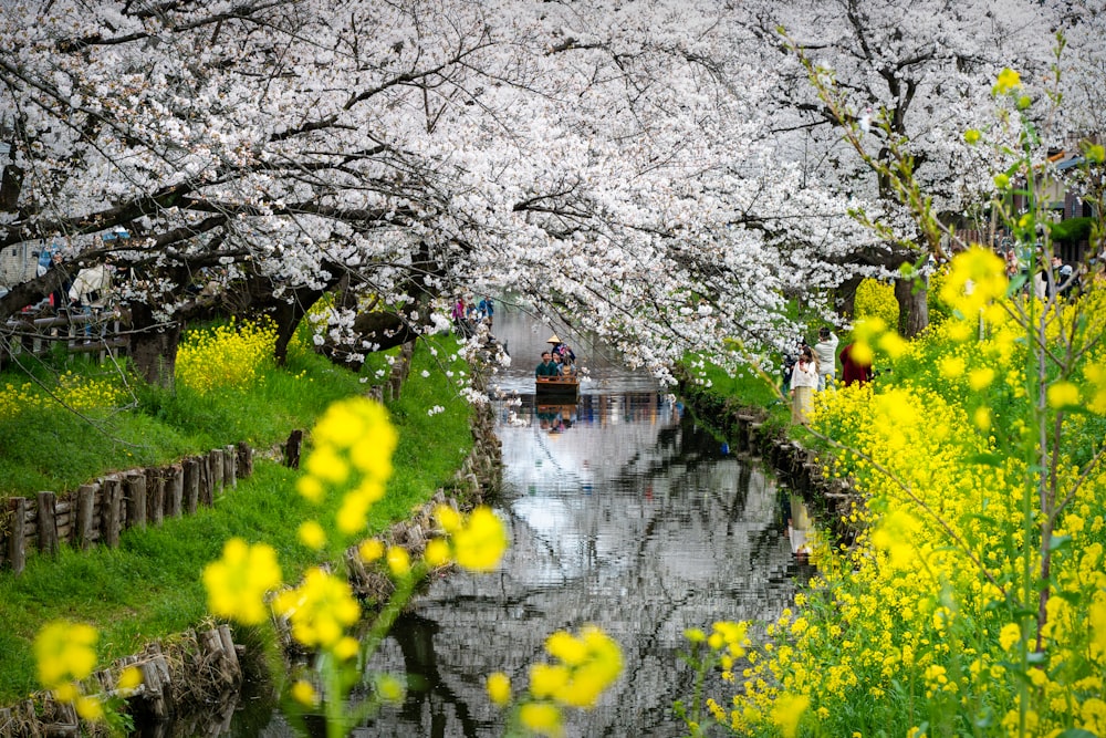 a group of people sitting on a bench next to a river