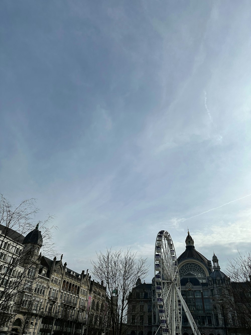 a ferris wheel in front of a large building