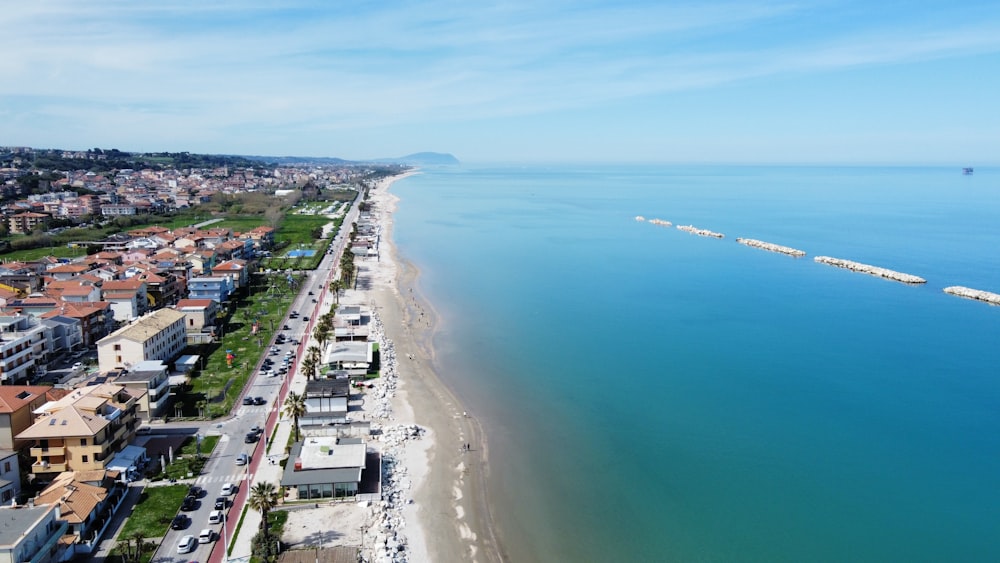 an aerial view of a beach and the ocean