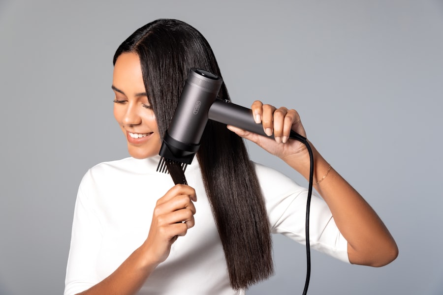 Professional hair styling with blow dryer