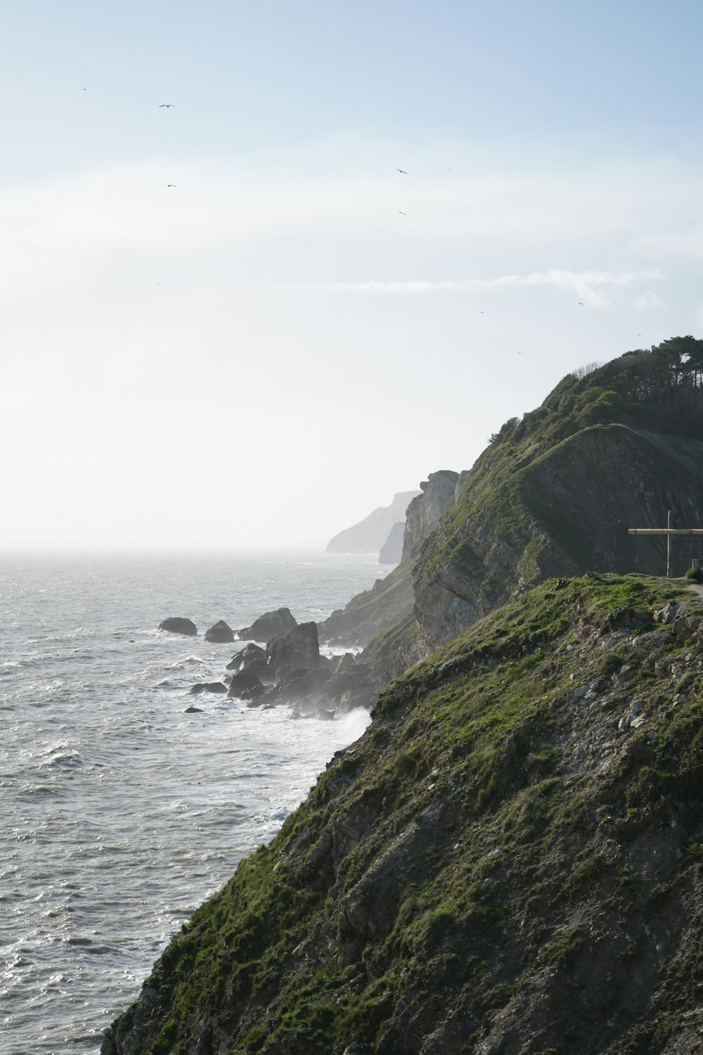 a view of the ocean from the top of a hill