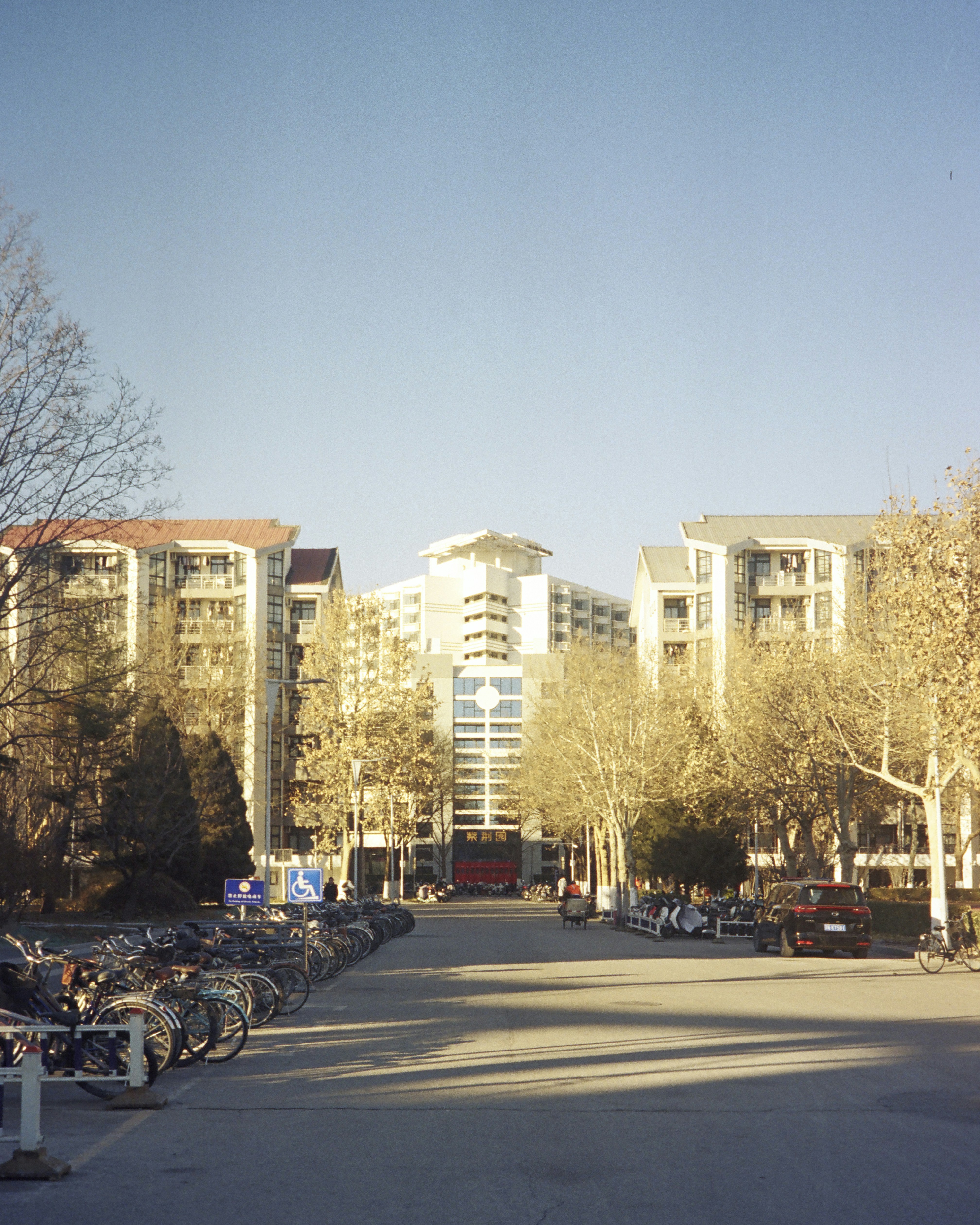 Bicycles parked outside a Chinese university campus