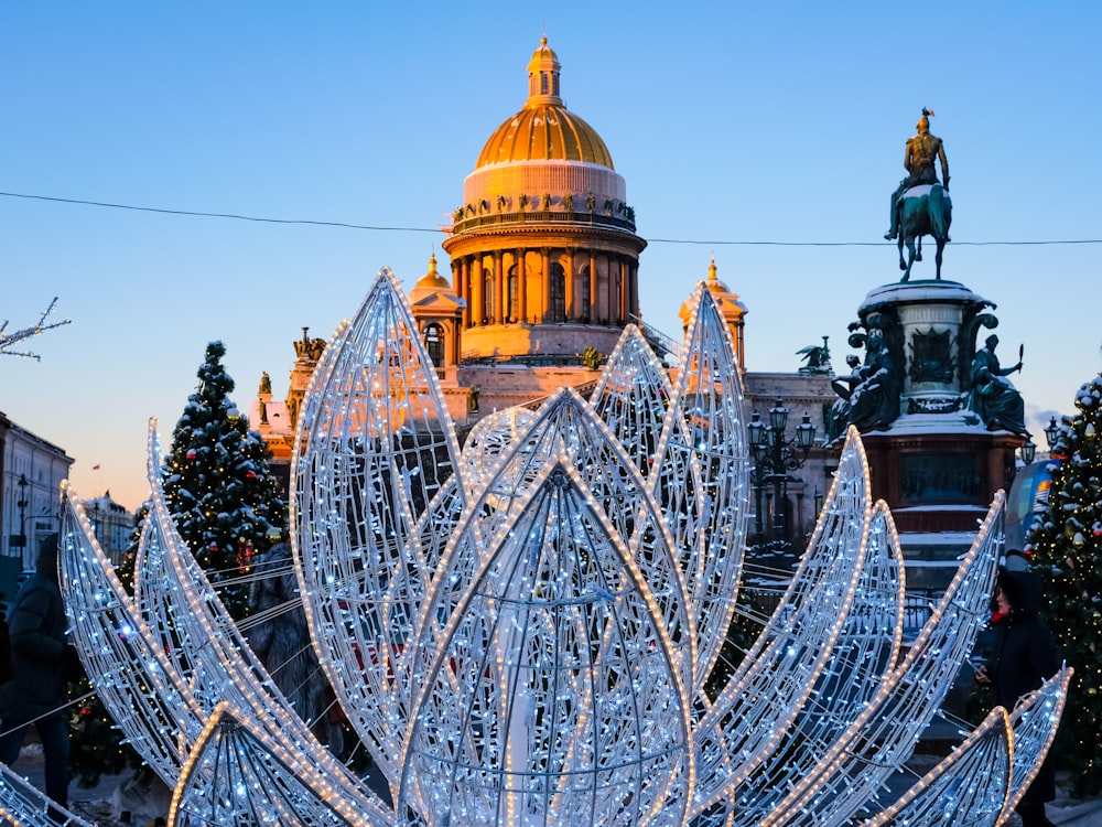 a building with a statue on top of it