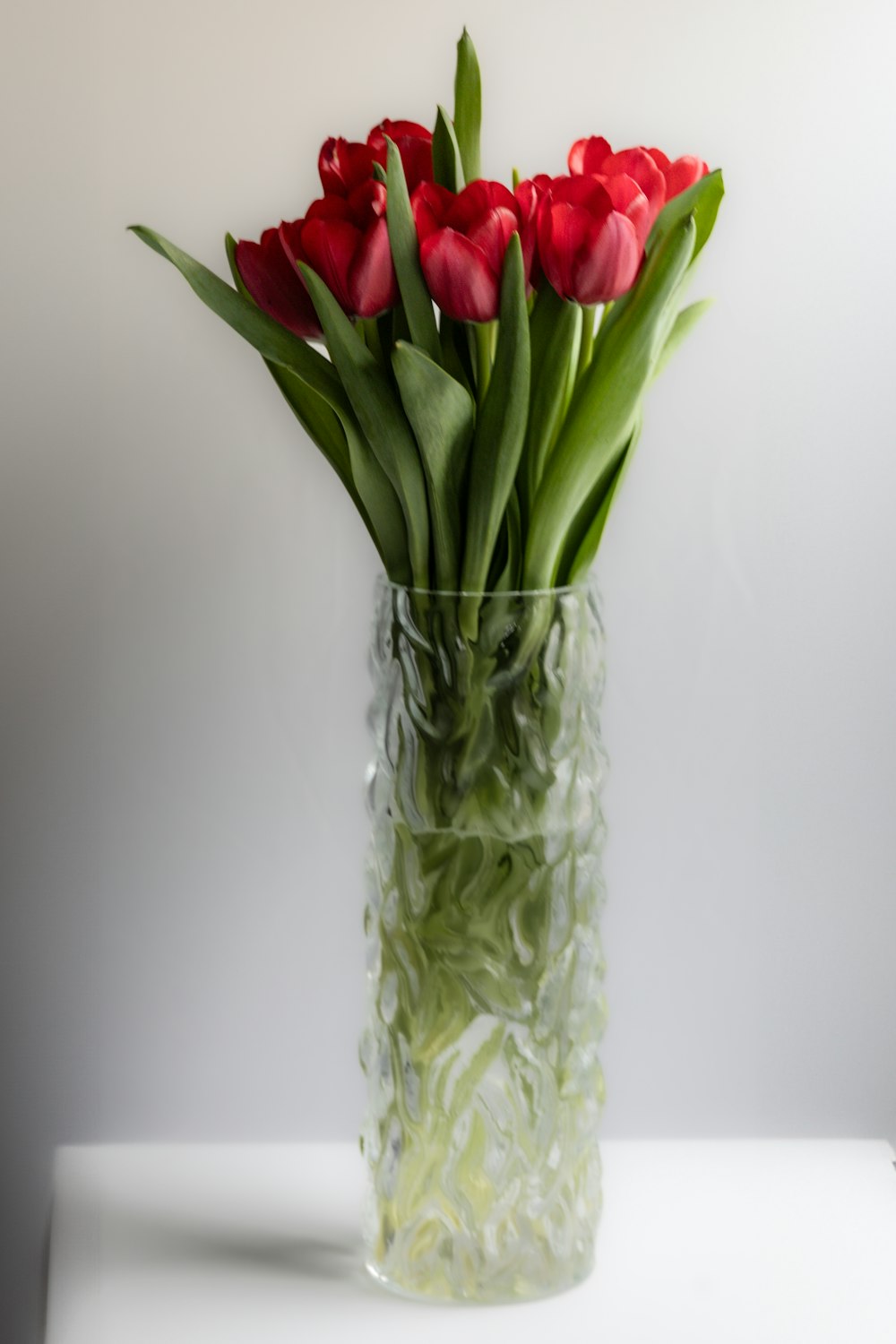 a vase filled with red flowers on top of a table