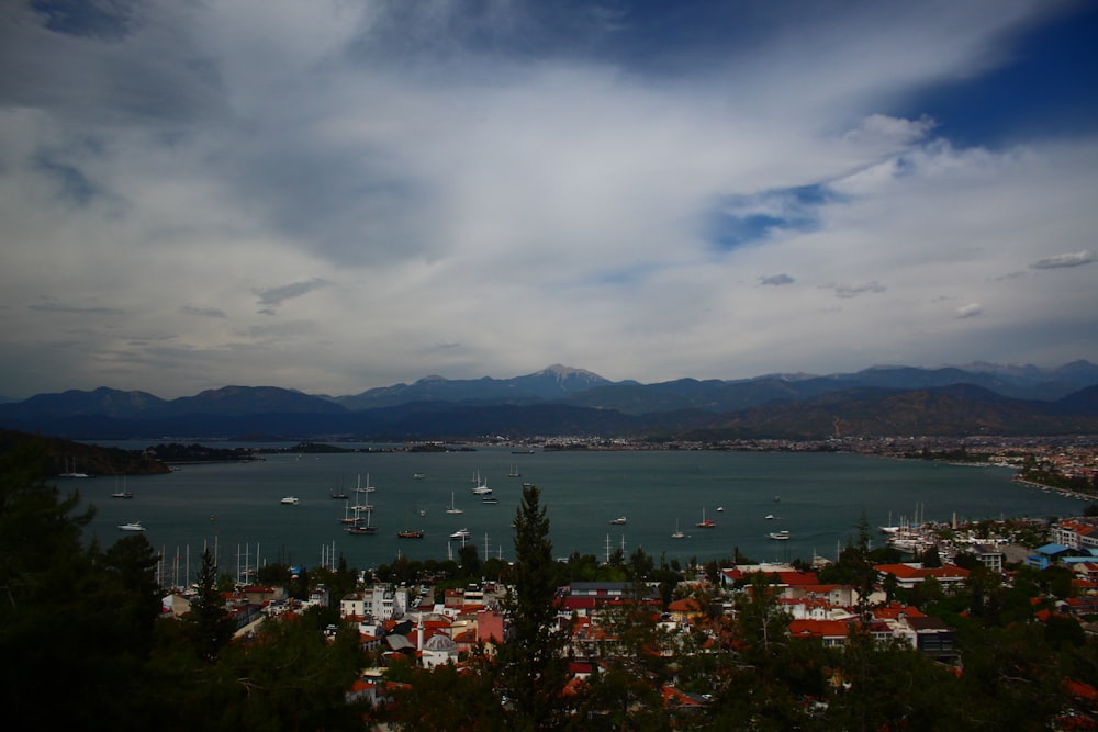 a large body of water surrounded by mountains