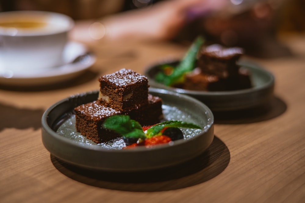 a couple of plates of food on a table