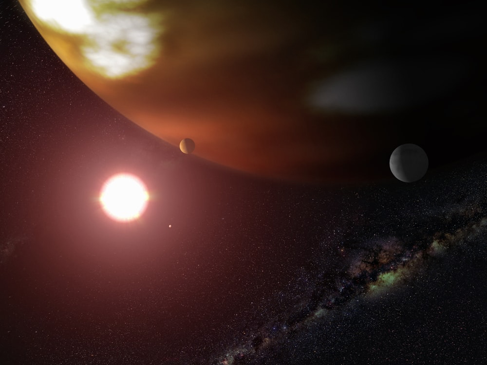 Un sistema solar con dos planetas al fondo