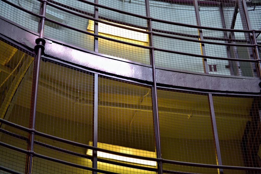 a building with a metal fence around it