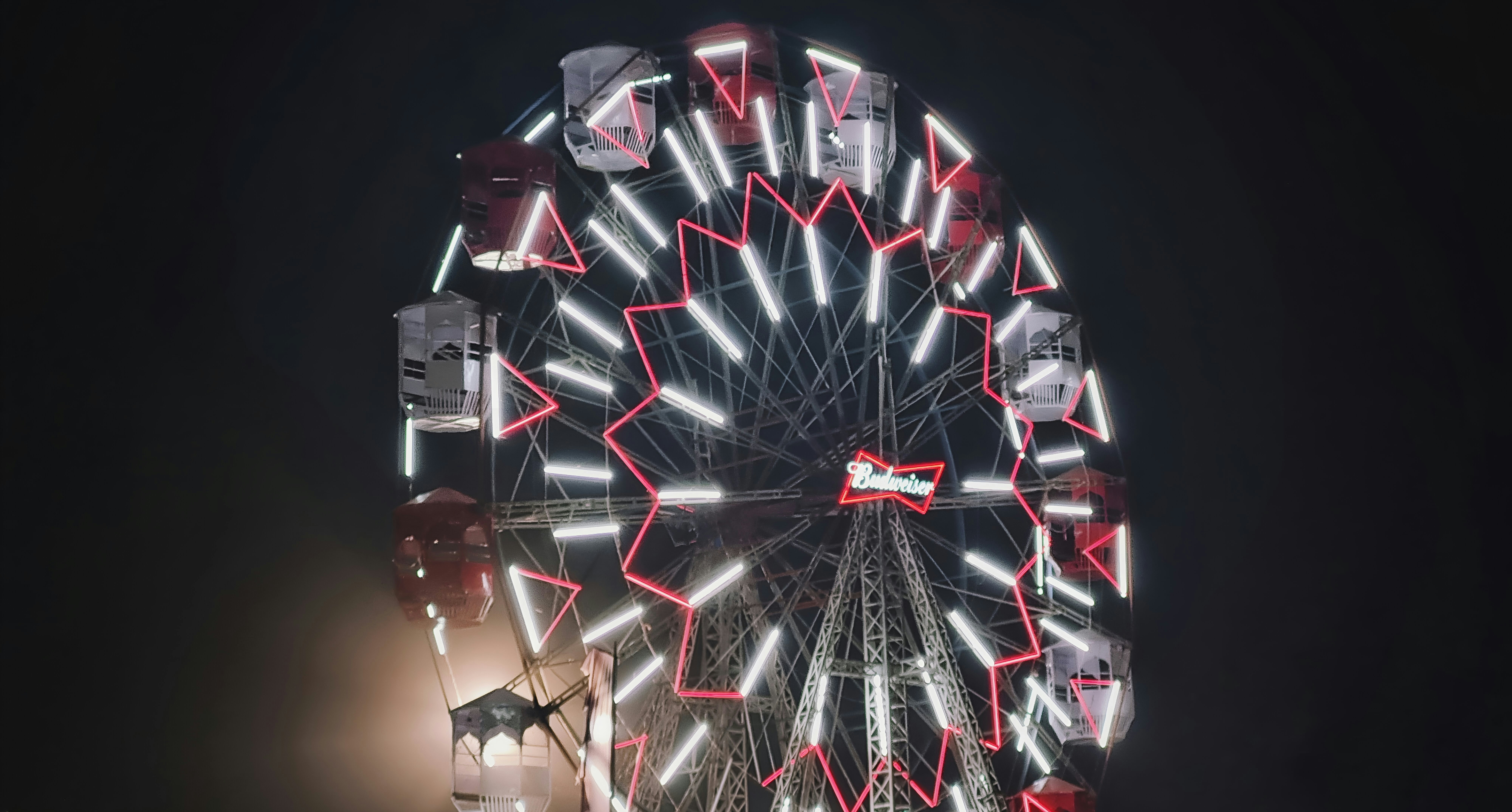 a large ferris wheel lit up at night