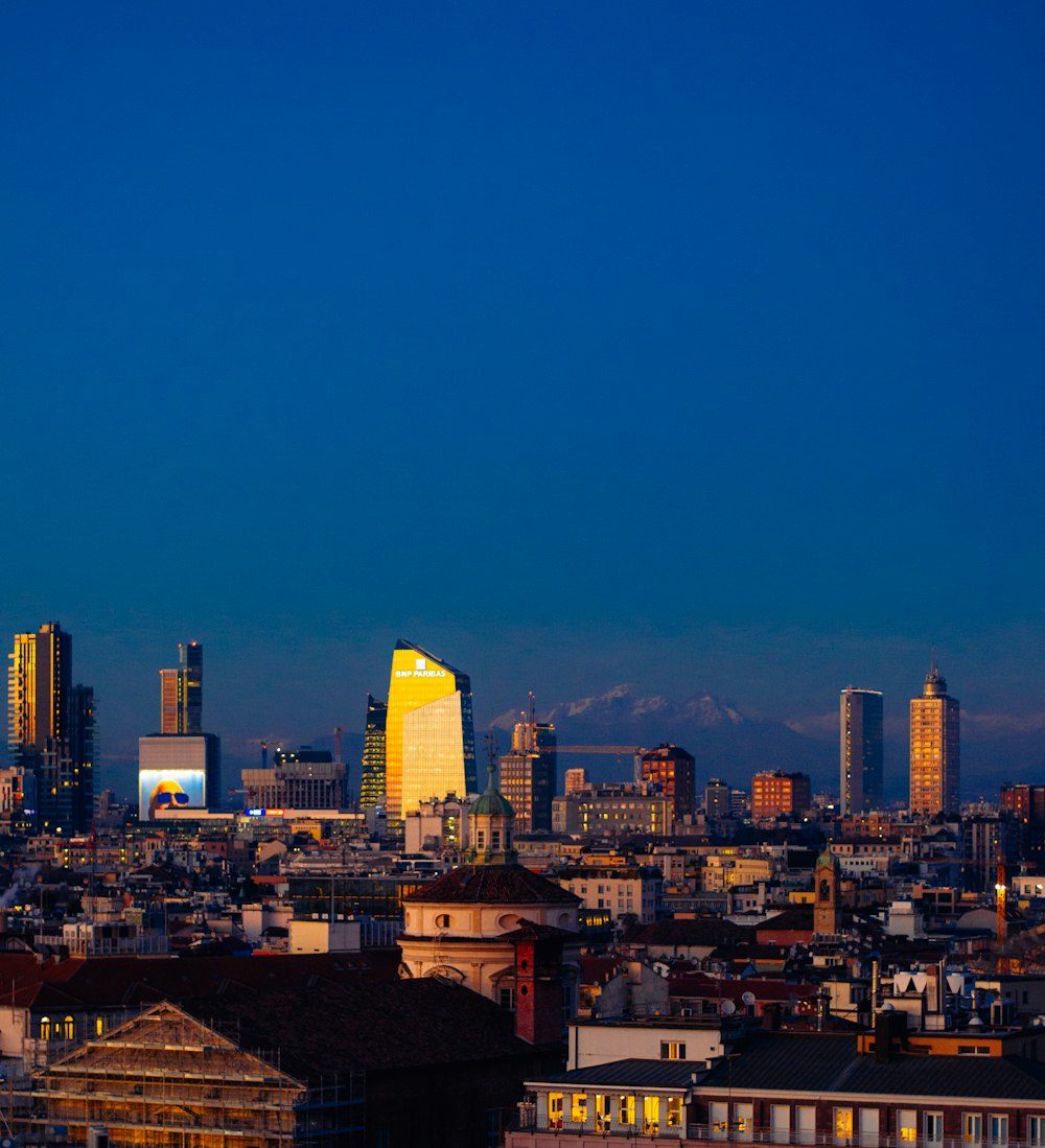 a view of a city skyline at night