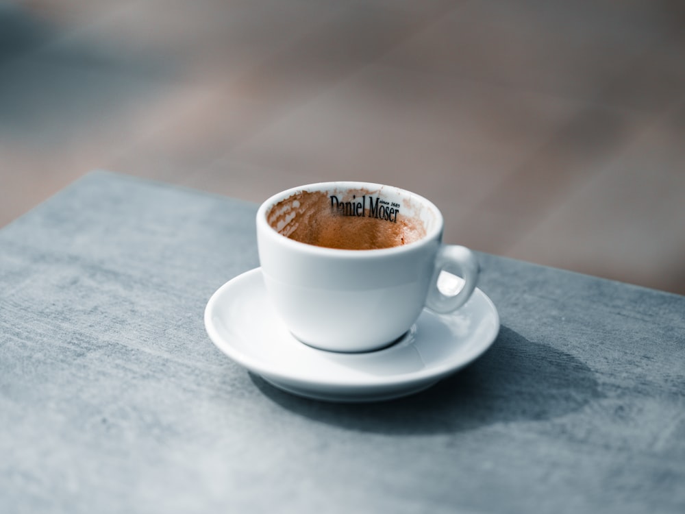 a cup of coffee sitting on top of a table