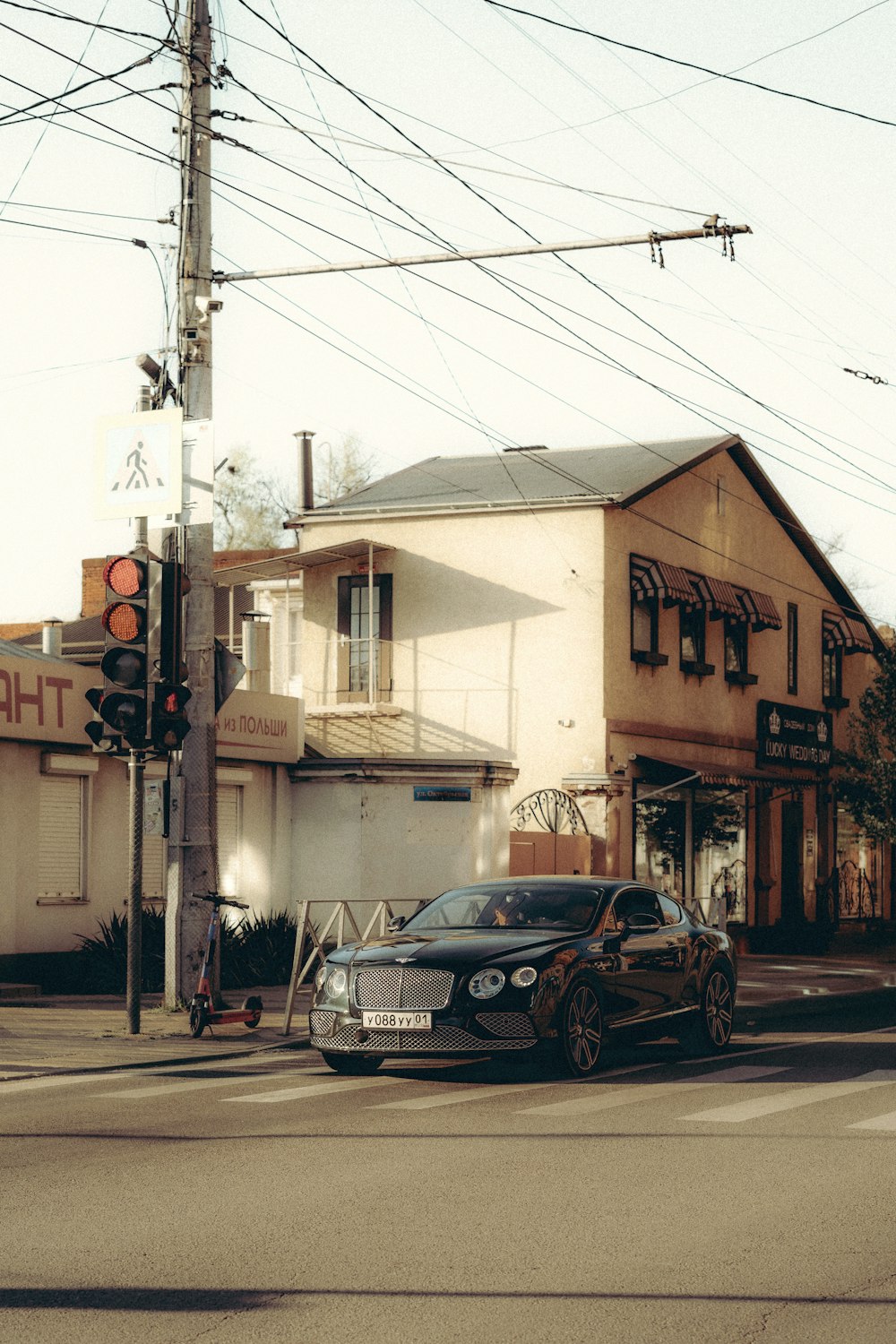 a car is parked on the side of the road