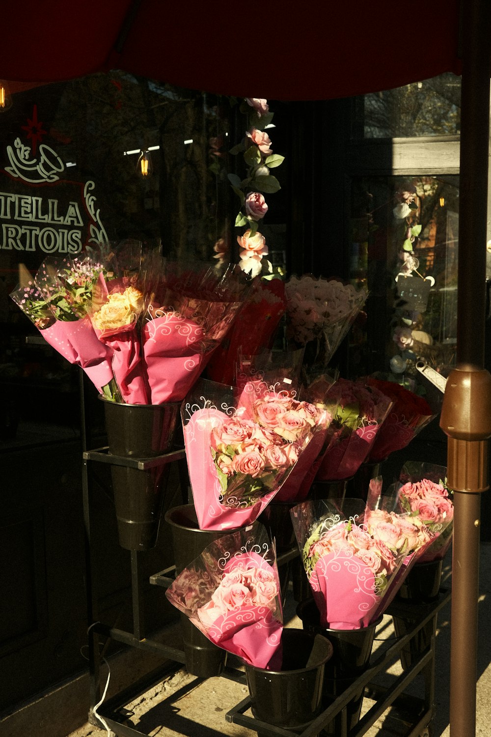 a bunch of flowers that are in a bucket