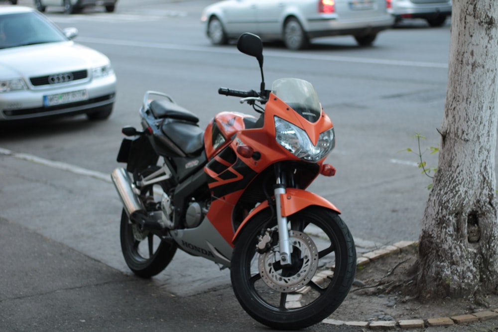 a motorcycle parked on the side of the road