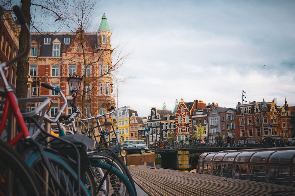 a group of bikes parked next to each other