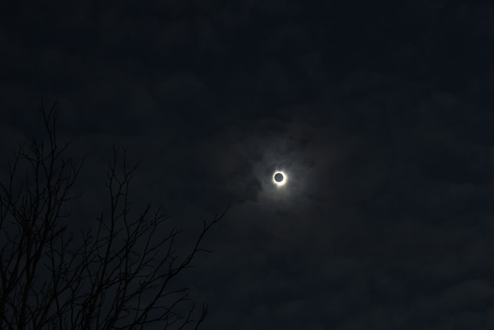 a partial solar eclipse seen through the clouds