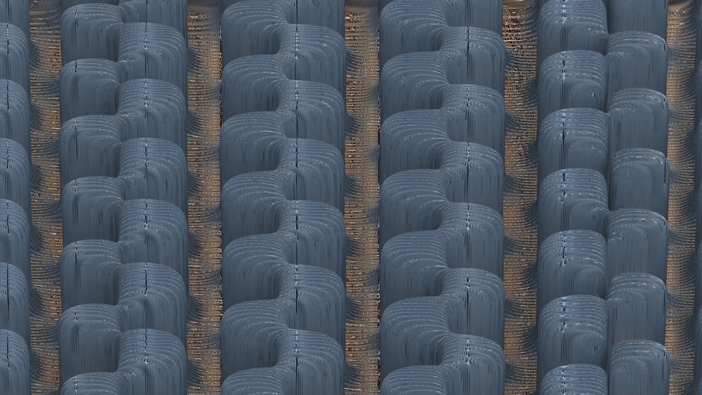 a group of blue vases sitting next to each other