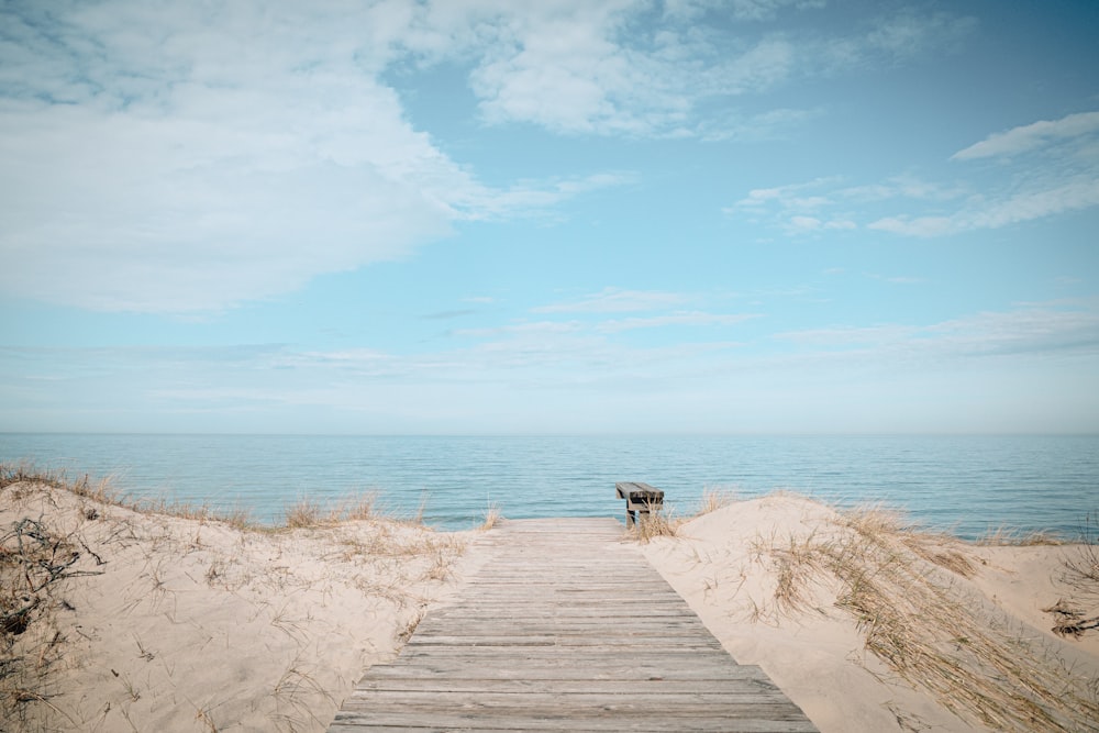 a wooden walkway leading to the beach