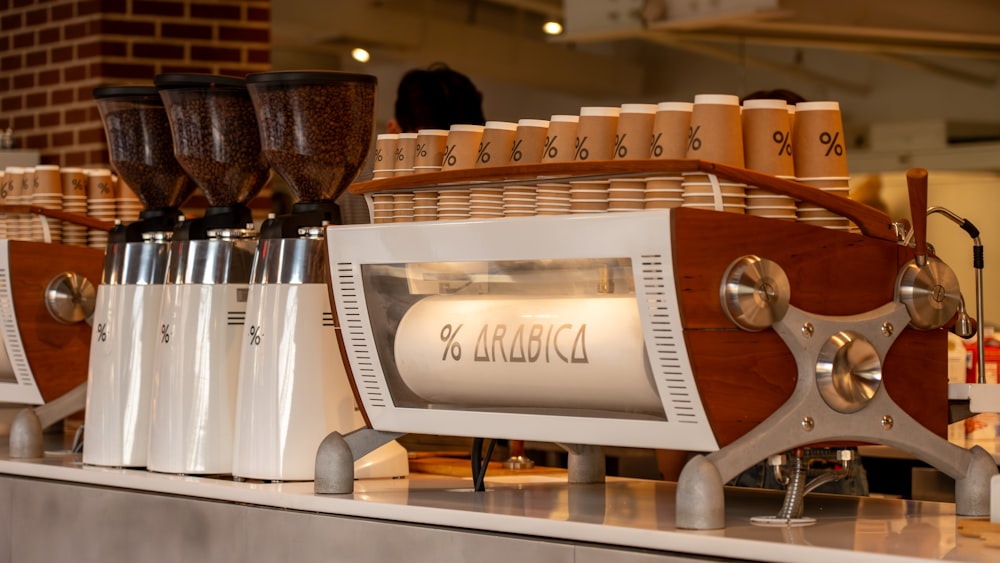 a coffee machine sitting on top of a counter