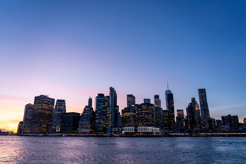 a view of a city skyline from the water