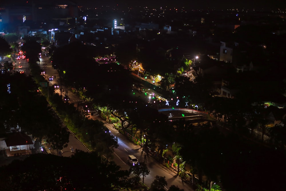 a night time view of a city street