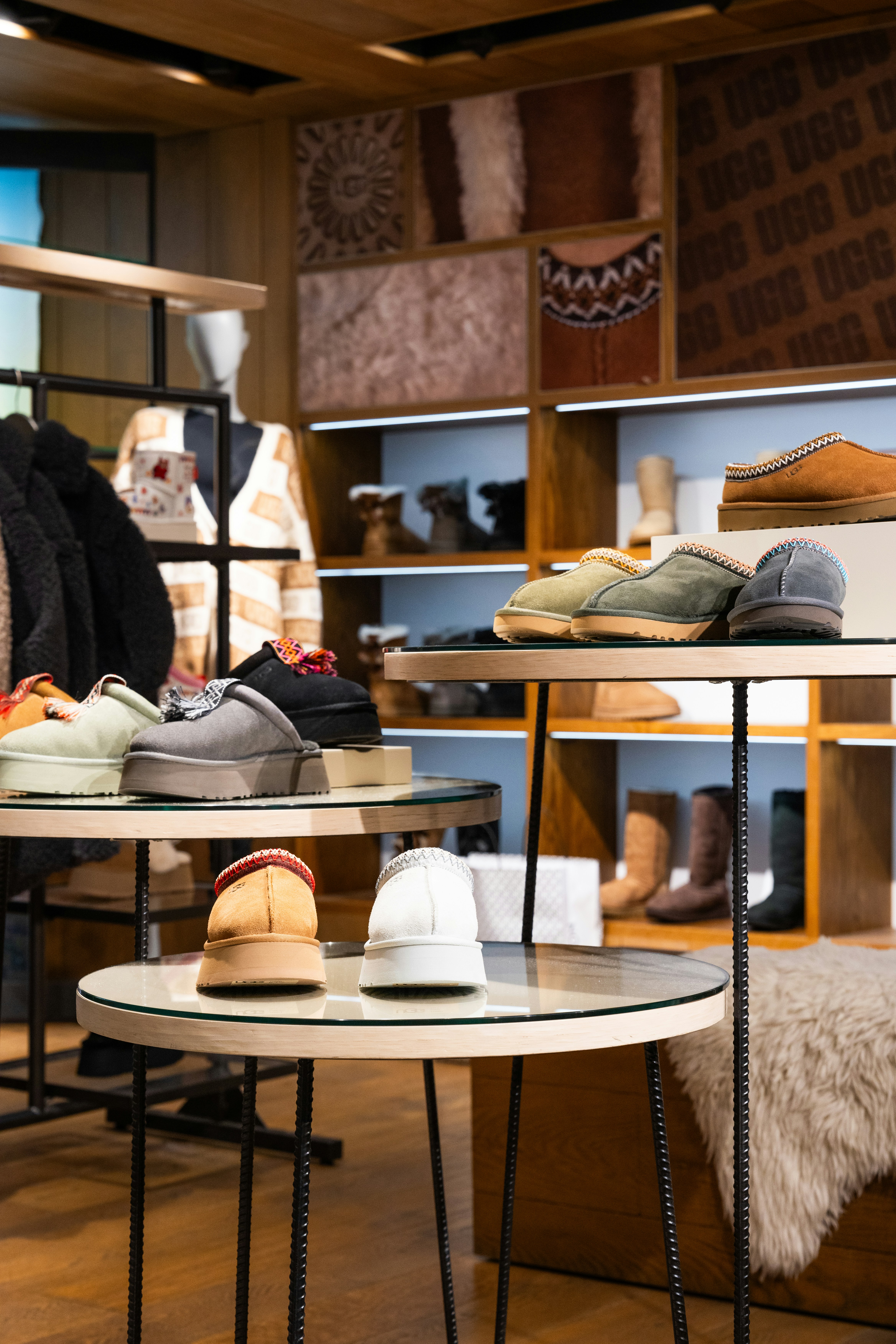 a bunch of shoes that are on a table