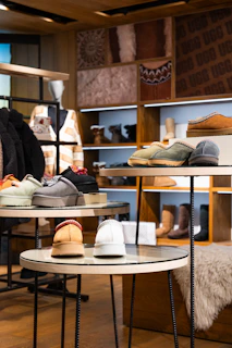 a bunch of shoes that are on a table