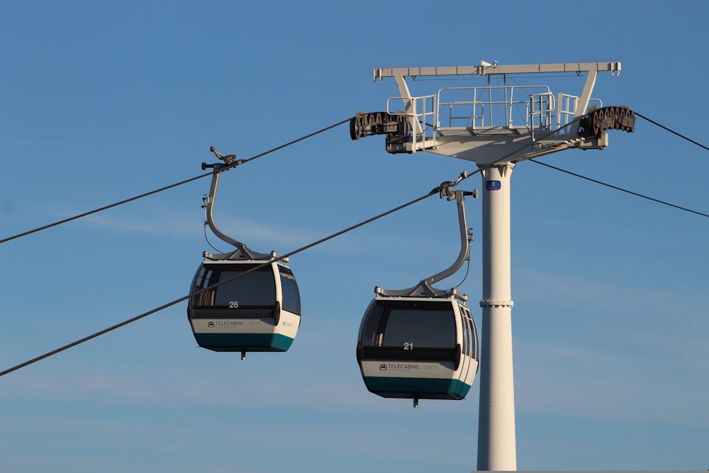 a couple of gondolas that are sitting on a pole