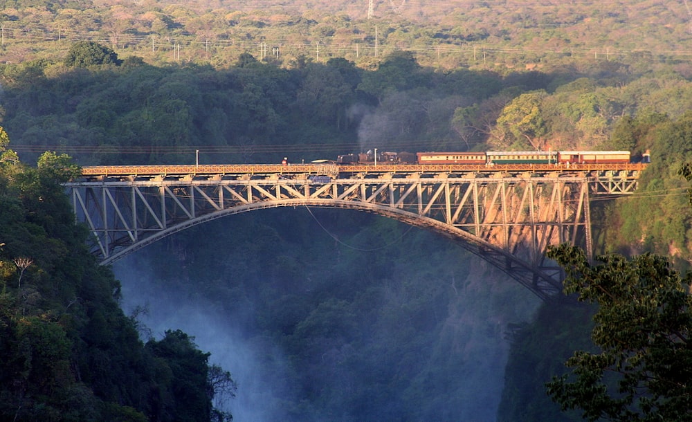 un tren cruzando un puente sobre un río