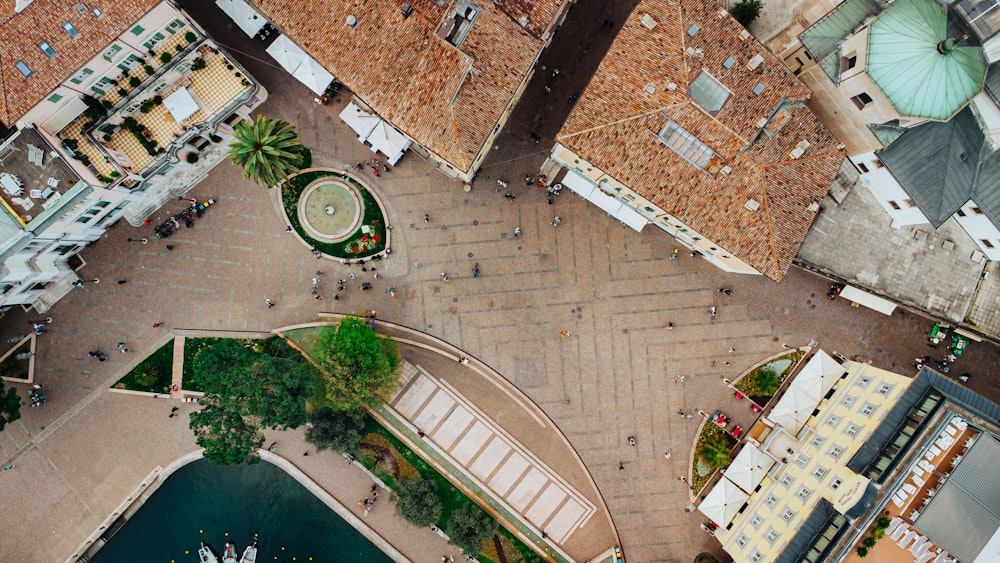 an aerial view of a city with lots of buildings