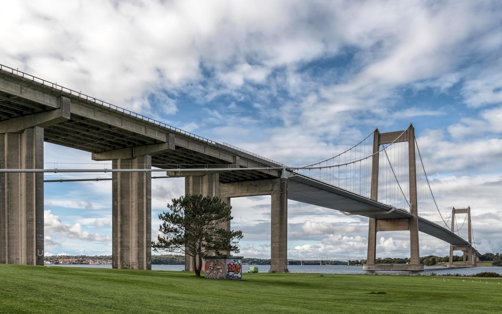 a large bridge spanning over a large body of water