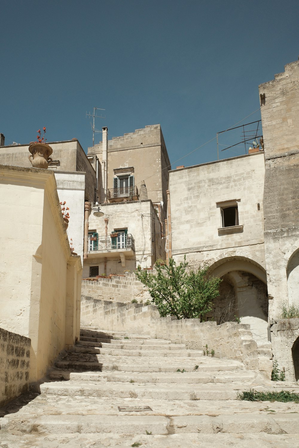 a set of stone steps leading up to a building