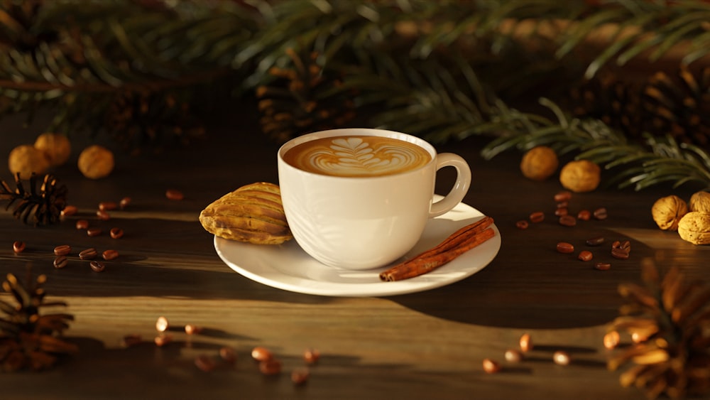 a cup of coffee with cinnamon on a saucer