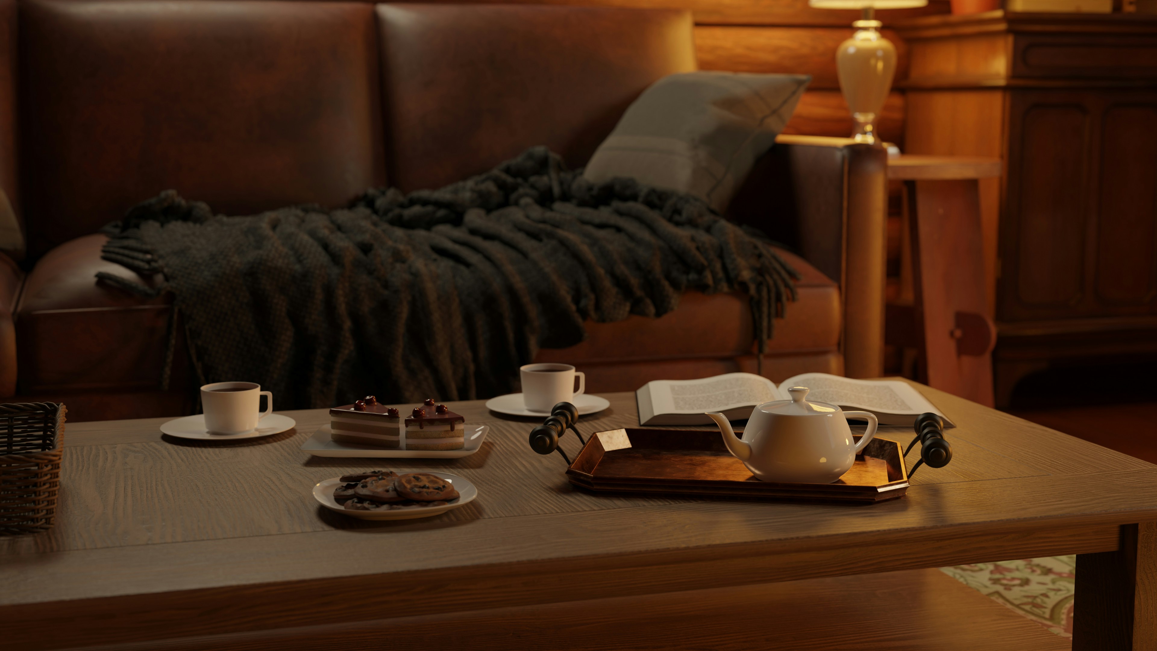 a living room with a couch and a coffee table