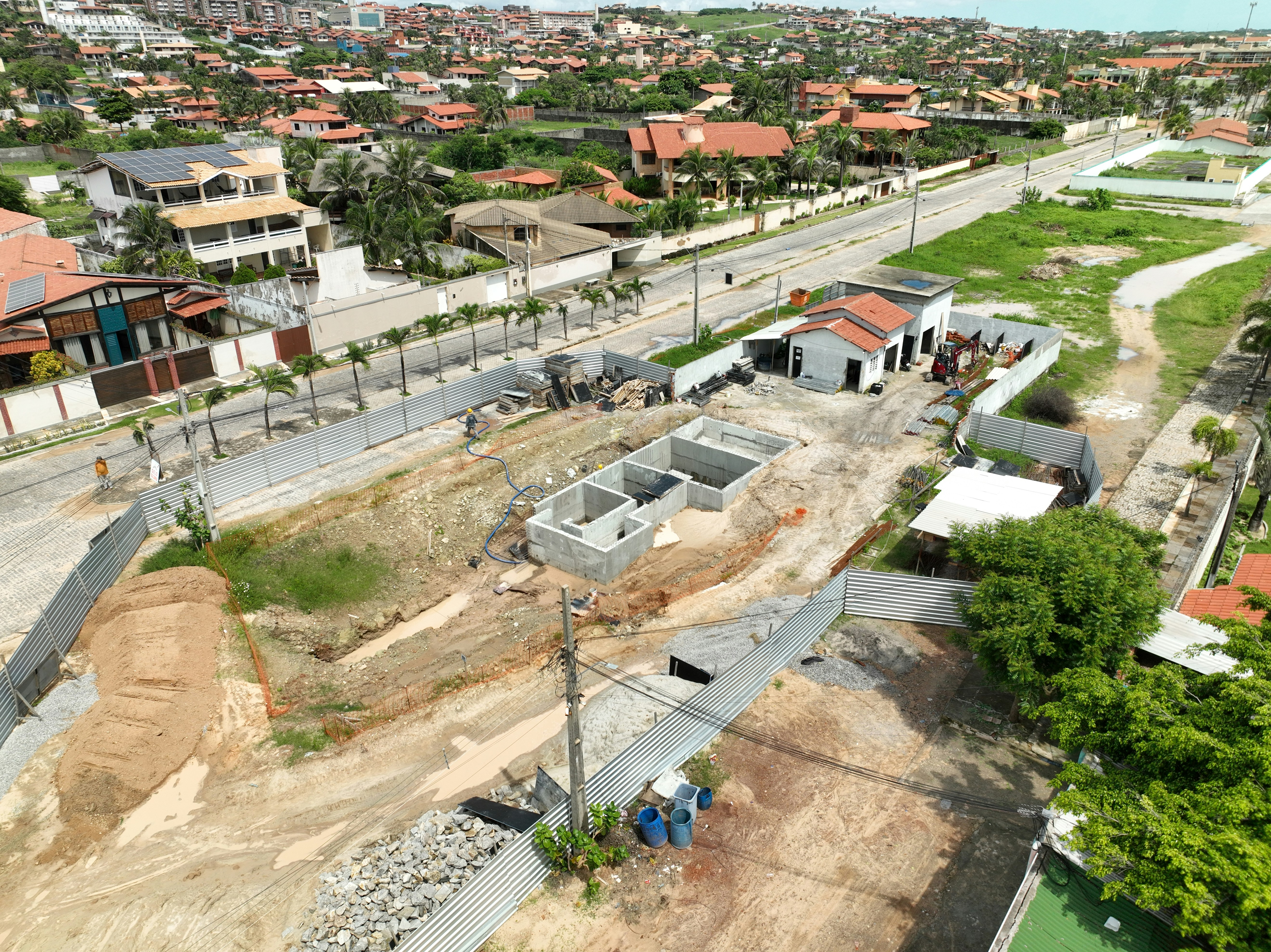 an aerial view of a construction site in a city