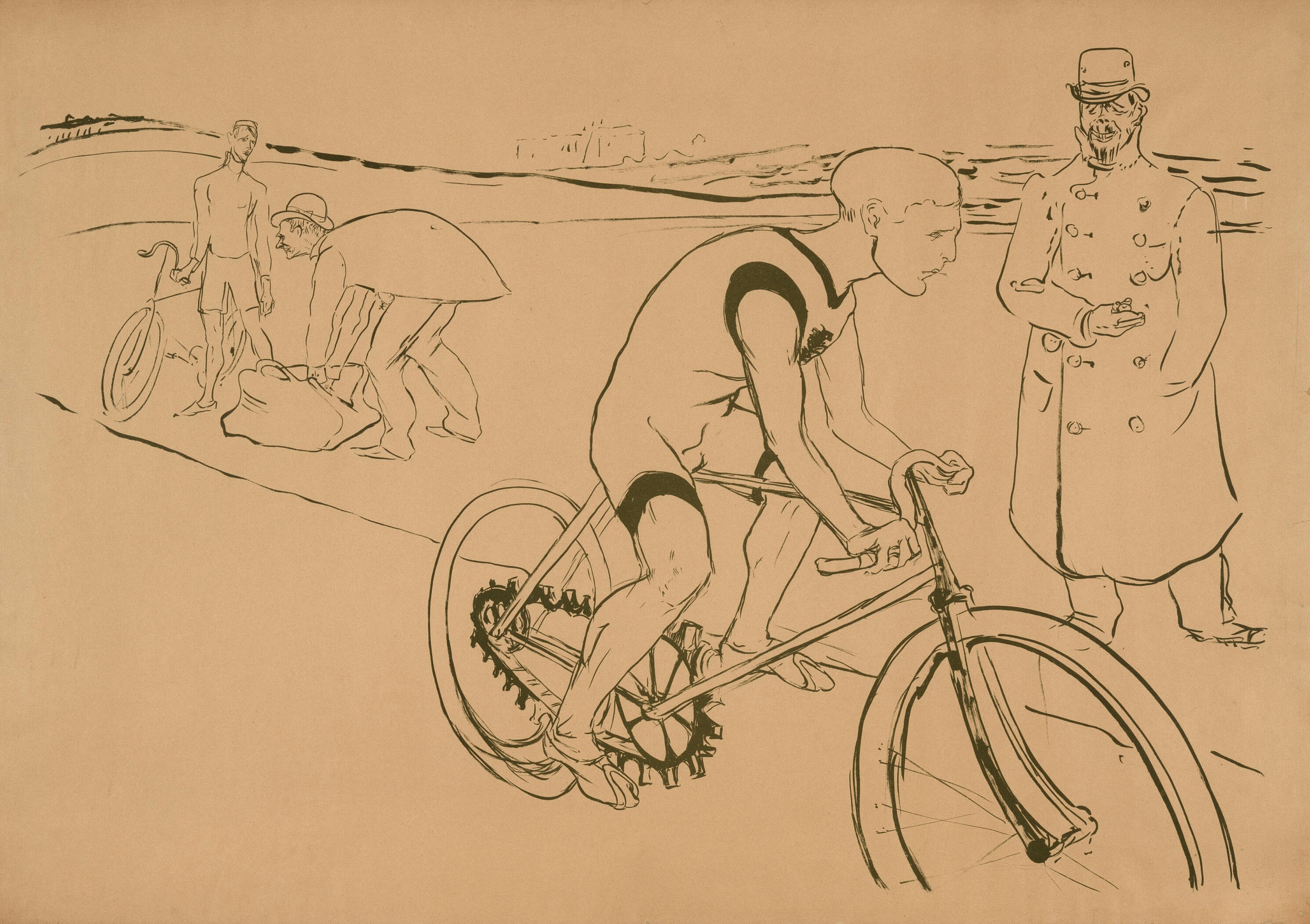 Artist Henri de Toulouse-Lautrec Title Cycle Michael Place France (Artist's nationality:) Date 1896 Medium Brush lithograph in olive green on tan wove paper https://www.artic.edu/artworks/67203/cycle-michael