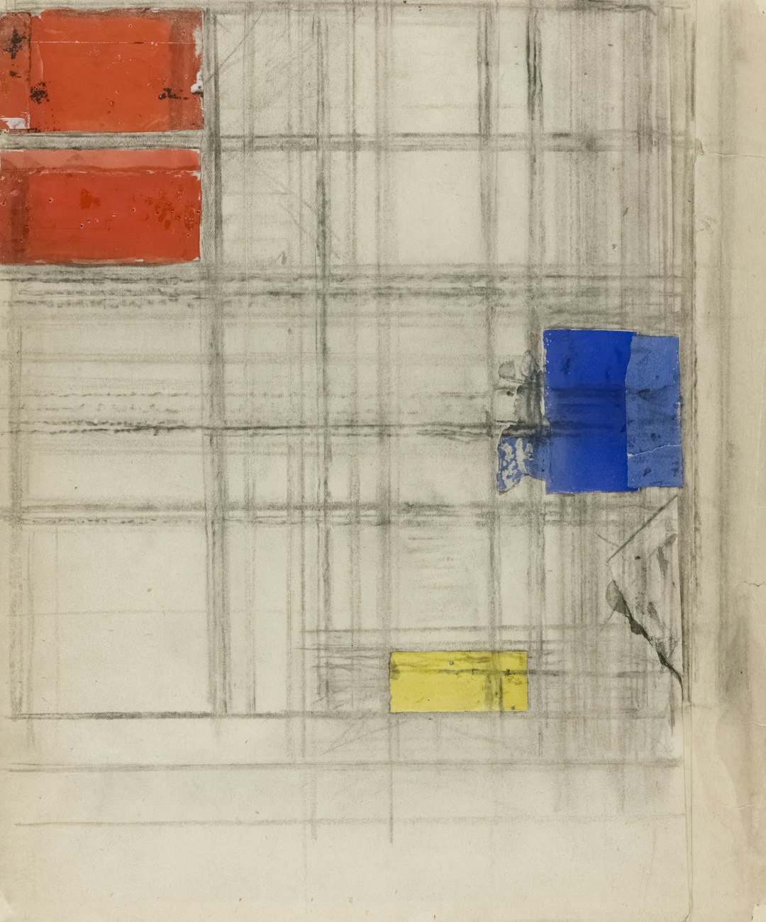 Artist Piet Mondrian Title Study for a Composition Place Netherlands (Artist's nationality:) Date 1940–1941 Medium Collage of cut and pasted papers, prepared with gouache and charcoal, on pieced cream wove newsprint in three parts with charcoal on verso https://www.artic.edu/artworks/142570/study-for-a-composition