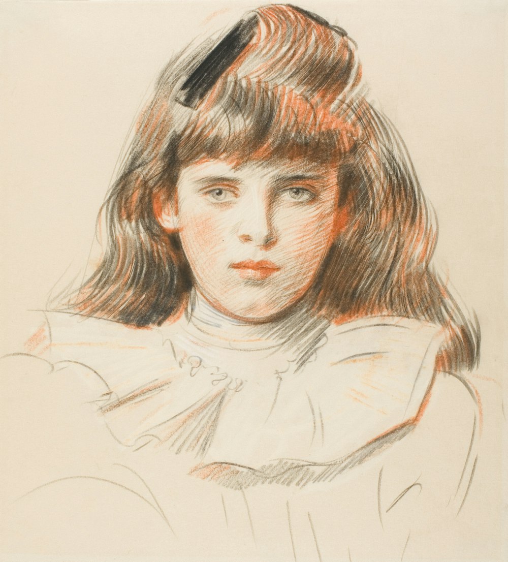 a drawing of a girl with long hair