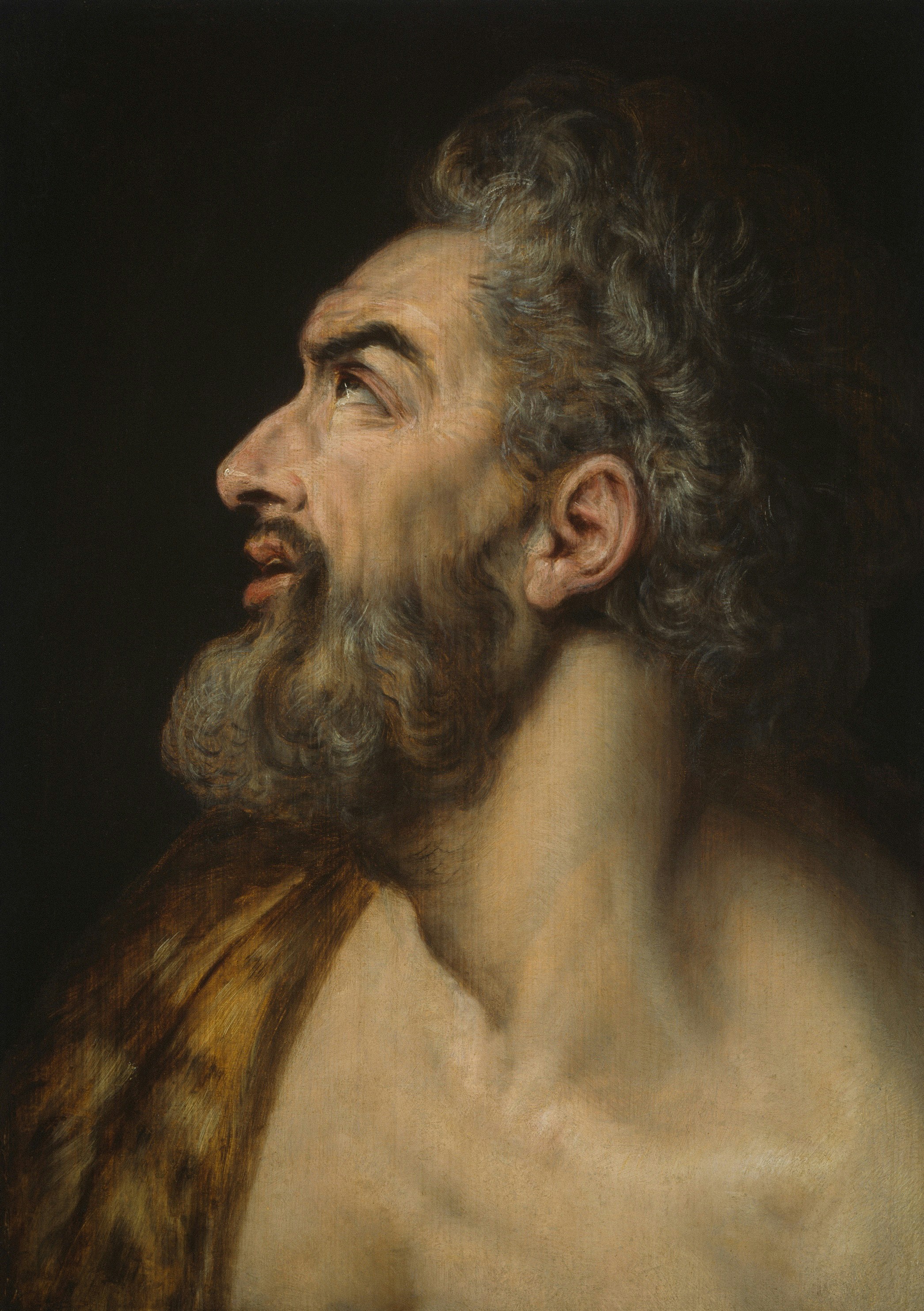 a close up of a painting of a man with a beard