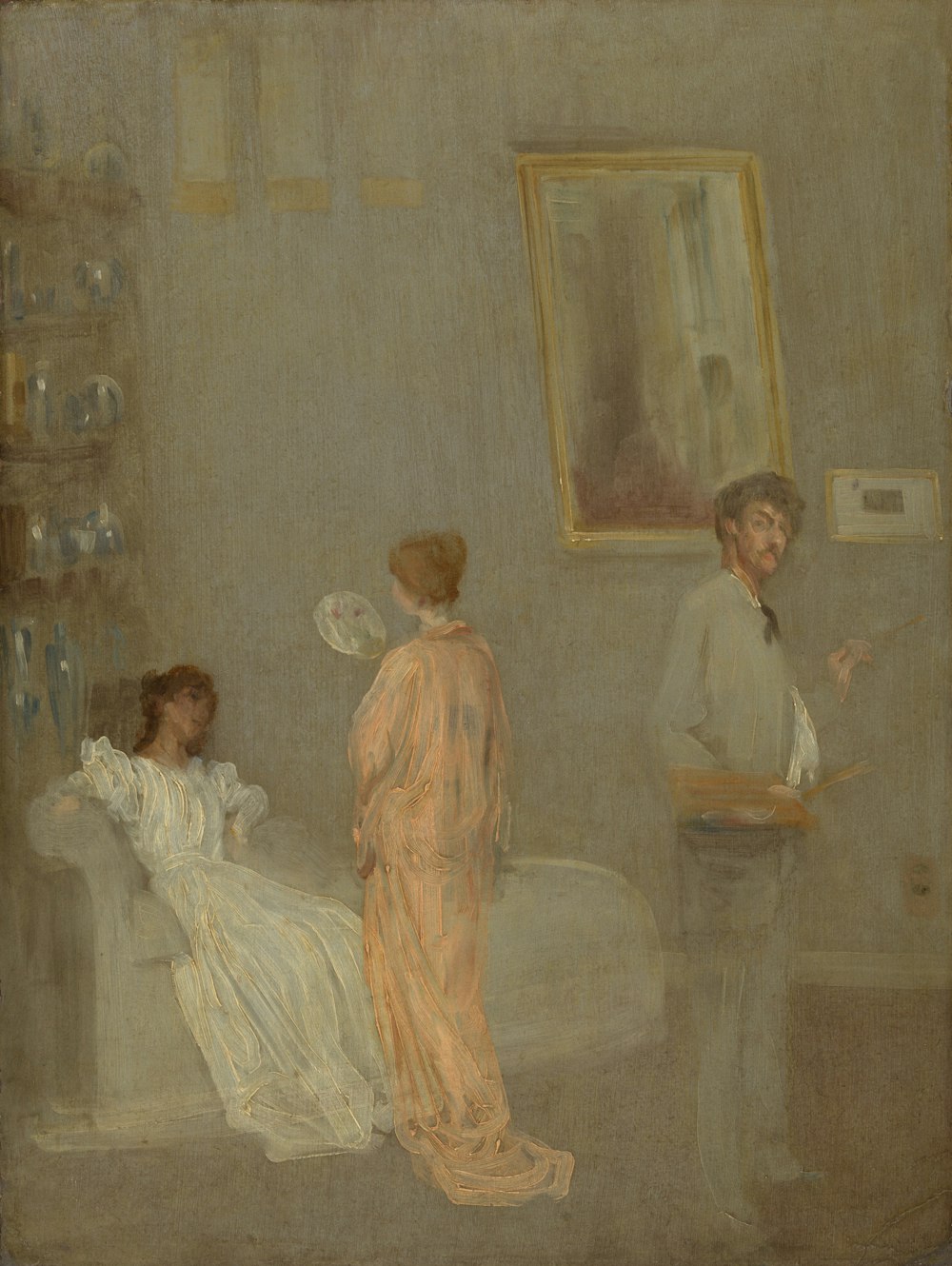 a painting of two people in a room