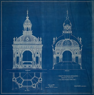 a blueprint of a building with a clock tower