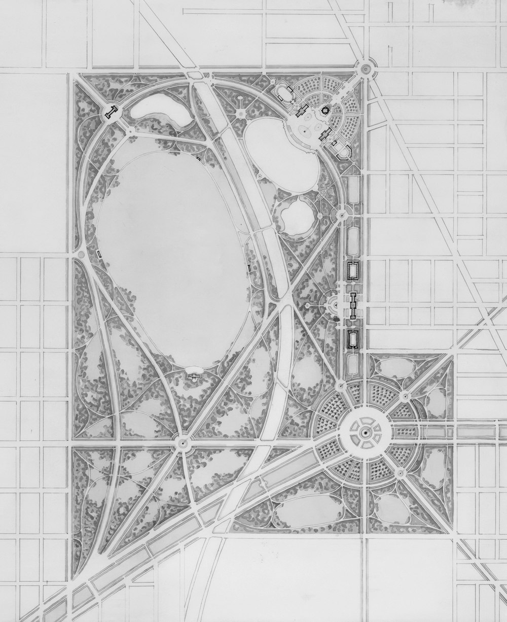 a drawing of a plan of a park